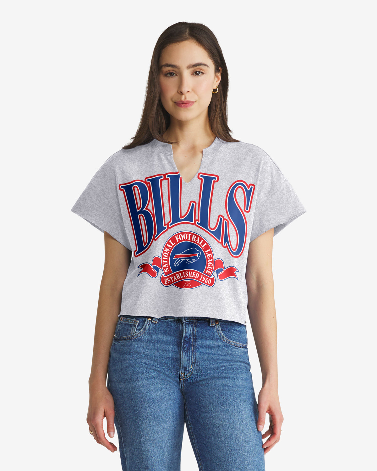 BUFFALO BILLS BANNERS OUT '47 OVERSIZED NOTCH NECK TEE WOMENS