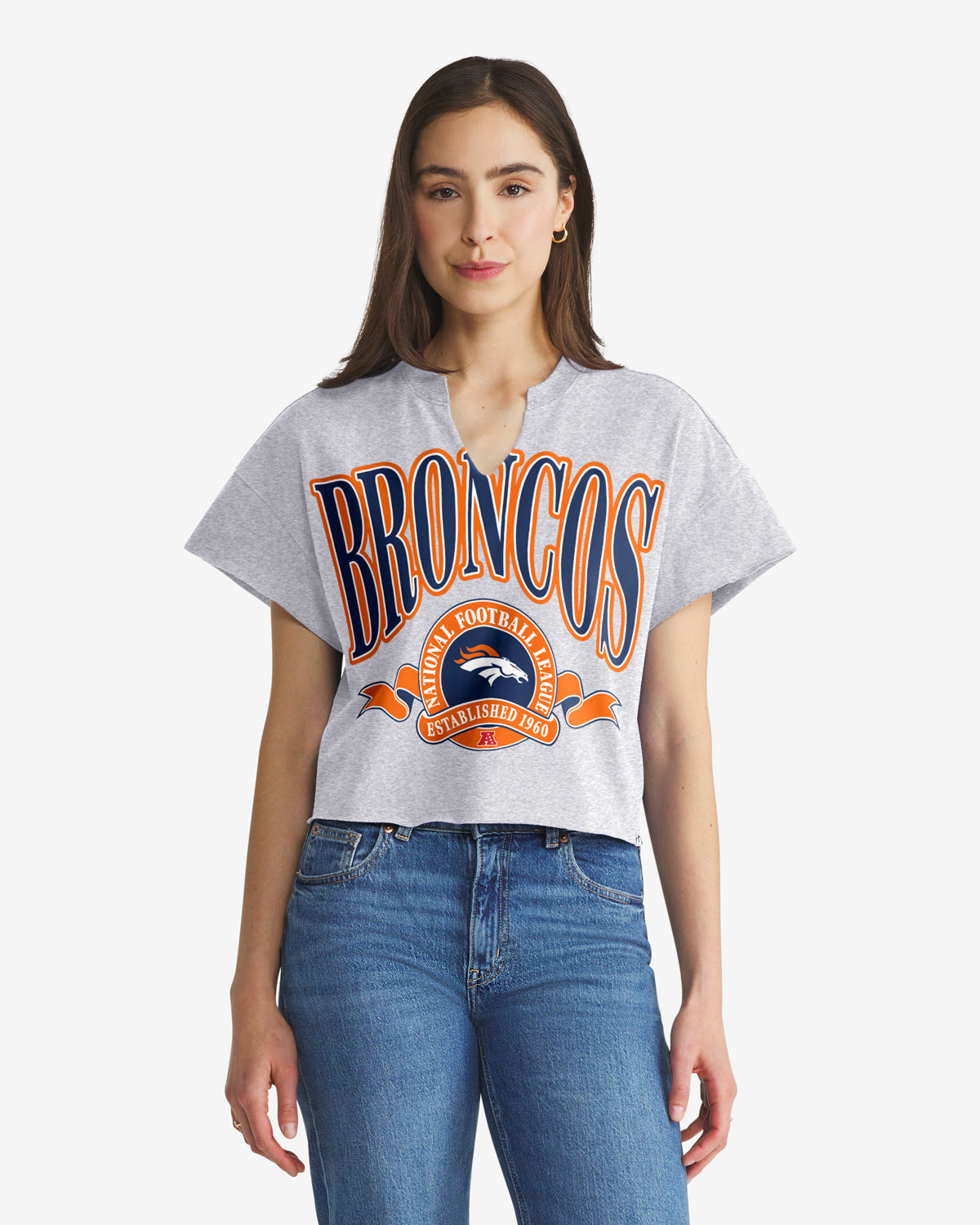 DENVER BRONCOS BANNERS OUT '47 OVERSIZED NOTCH NECK TEE WOMENS