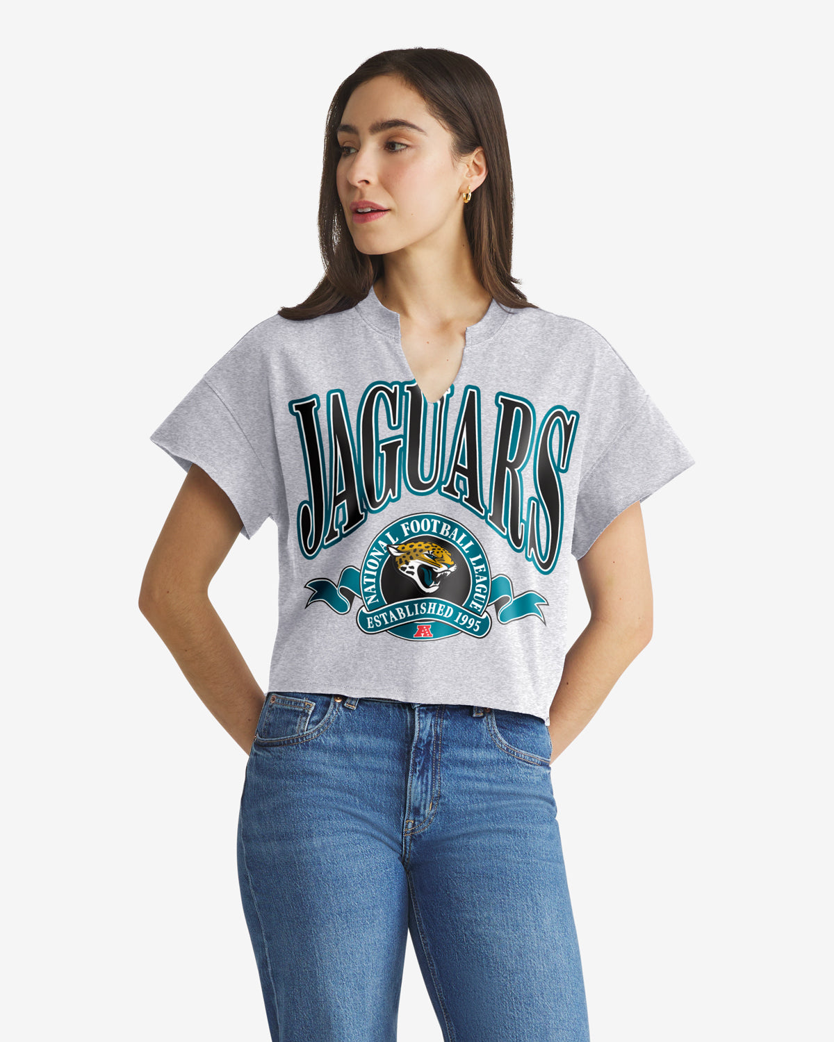 JACKSONVILLE JAGUARS BANNERS OUT '47 OVERSIZED NOTCH NECK TEE WOMENS