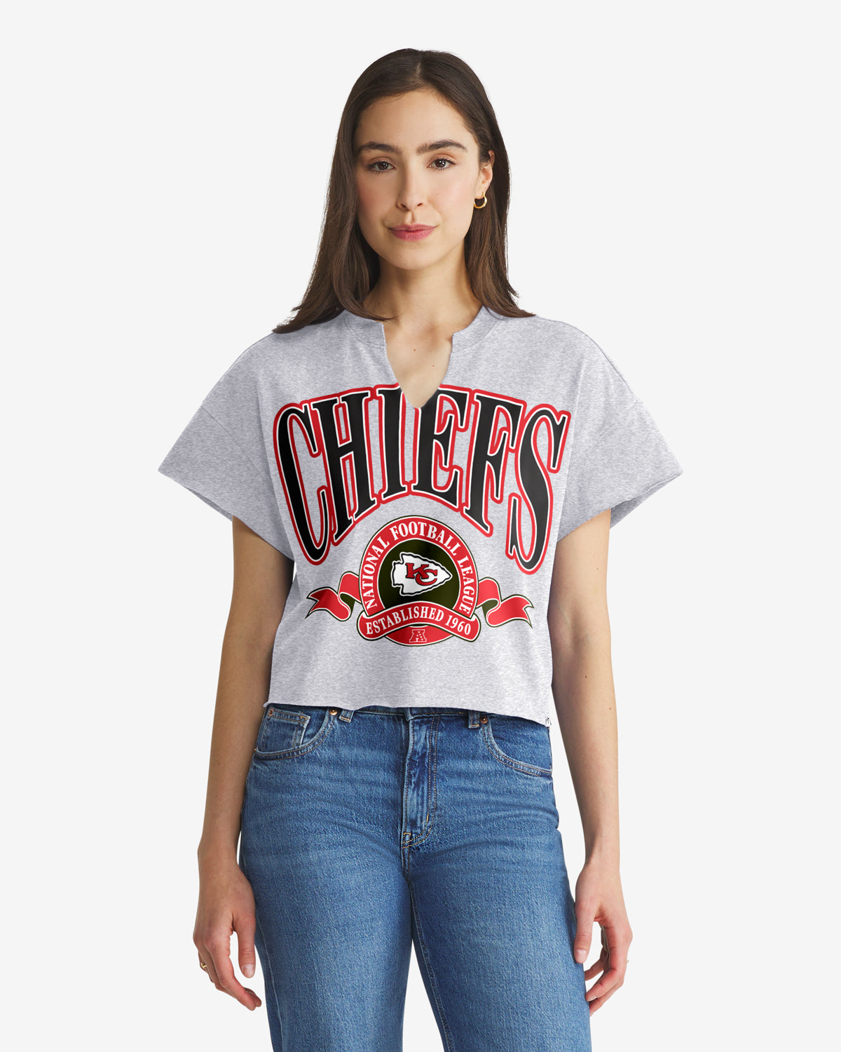 KANSAS CITY CHIEFS BANNERS OUT '47 OVERSIZED NOTCH NECK TEE WOMENS
