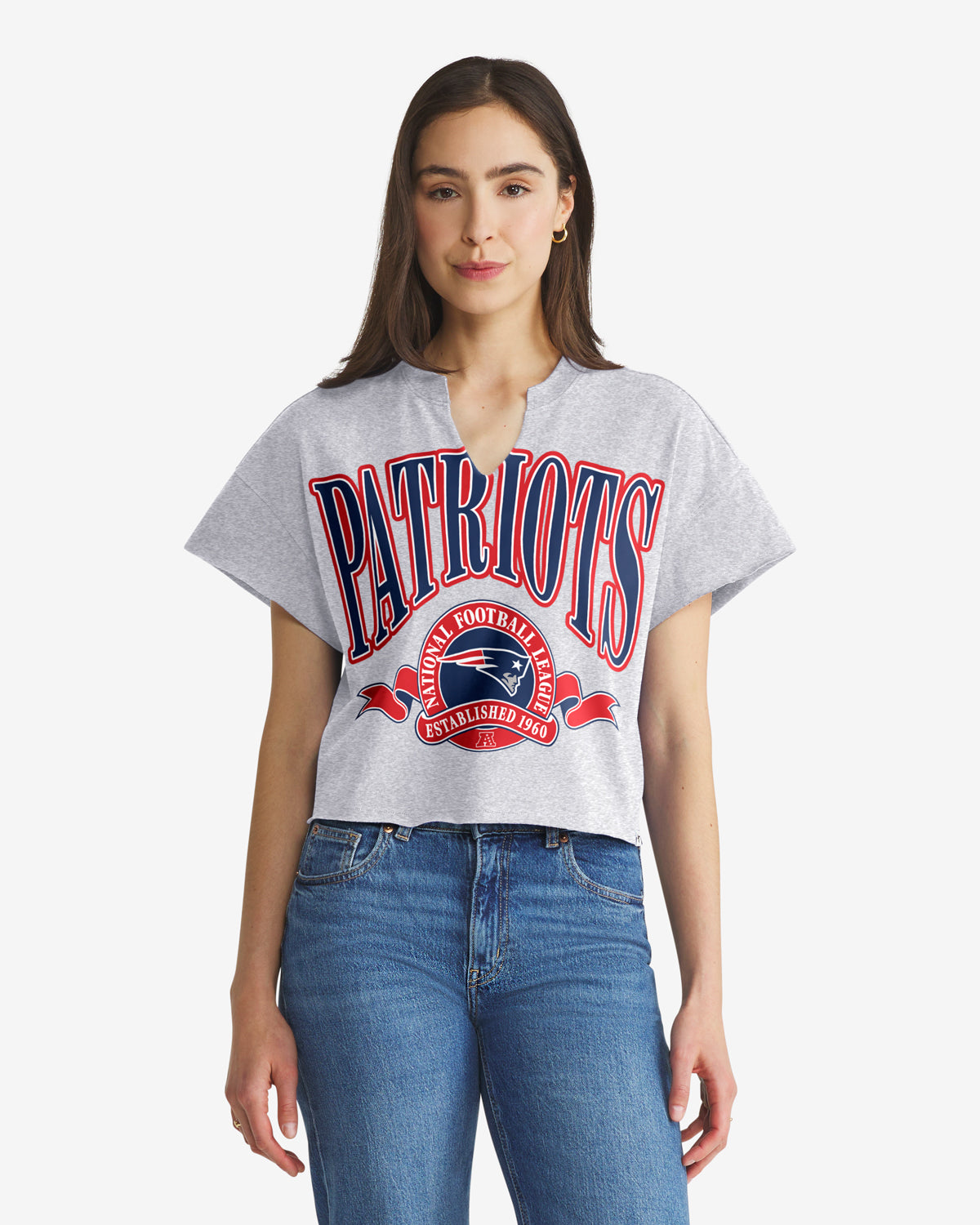 NEW ENGLAND PATRIOTS BANNERS OUT '47 OVERSIZED NOTCH NECK TEE WOMENS