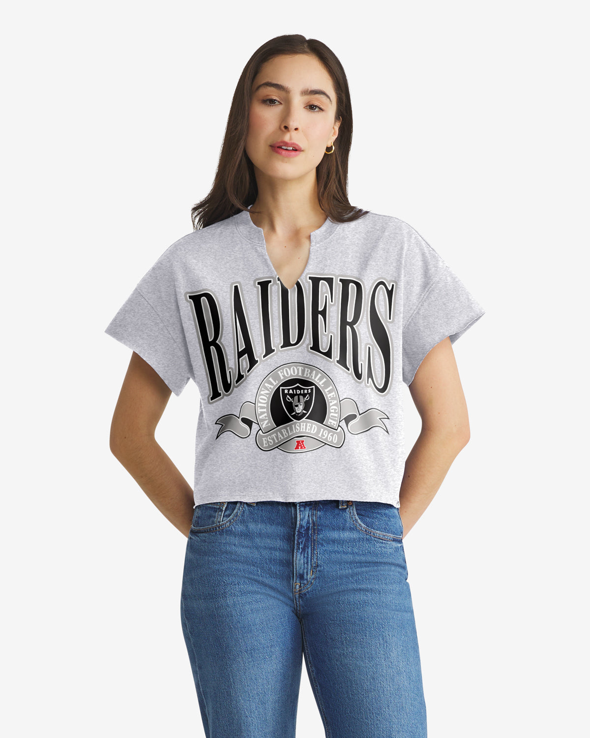 LAS VEGAS RAIDERS BANNERS OUT '47 OVERSIZED NOTCH NECK TEE WOMENS