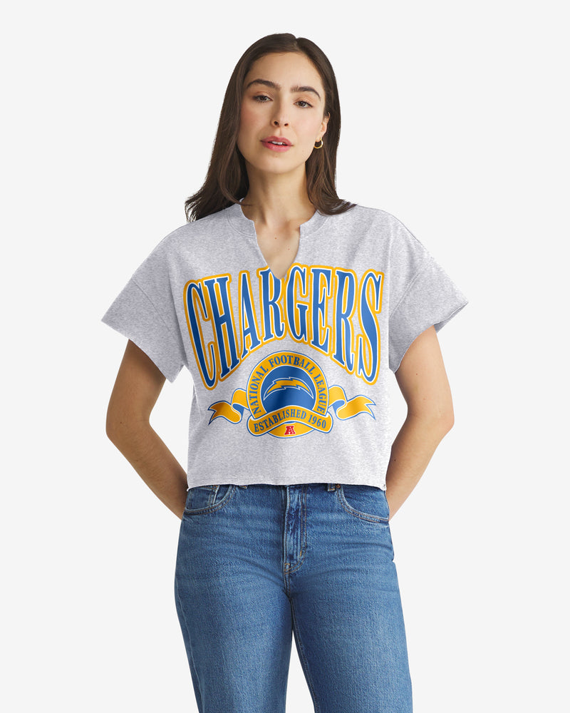 LOS ANGELES CHARGERS BANNERS OUT '47 OVERSIZED NOTCH NECK TEE WOMENS