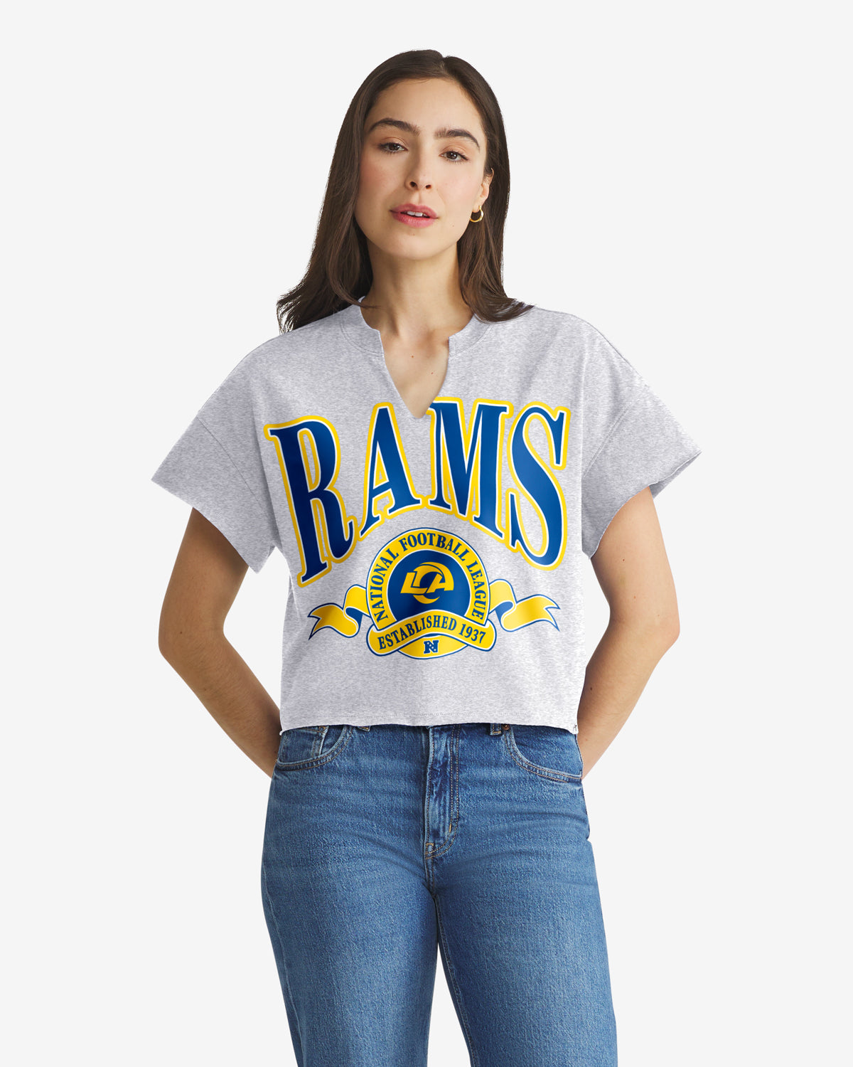LOS ANGELES RAMS BANNERS OUT '47 OVERSIZED NOTCH NECK TEE WOMENS
