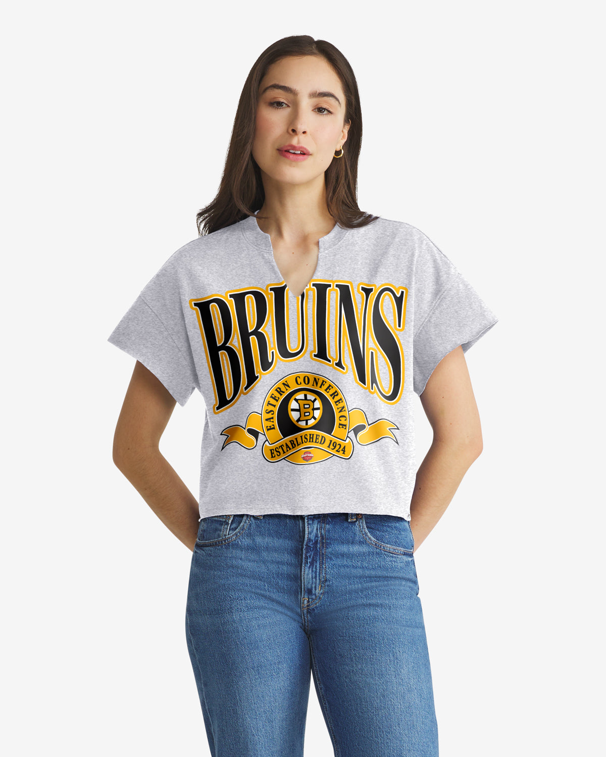 BOSTON BRUINS BANNERS OUT '47 WOMEN'S OVERSIZED NOTCH NECK TEE