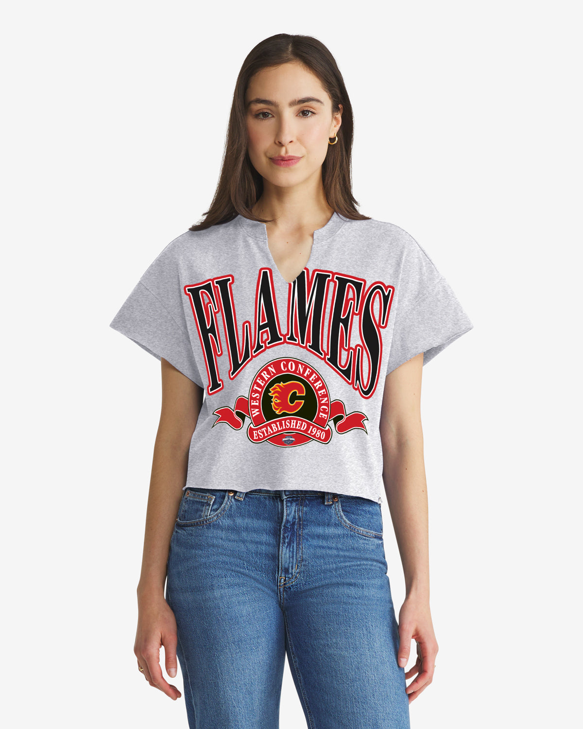 CALGARY FLAMES BANNERS OUT '47 WOMEN'S OVERSIZED NOTCH NECK TEE