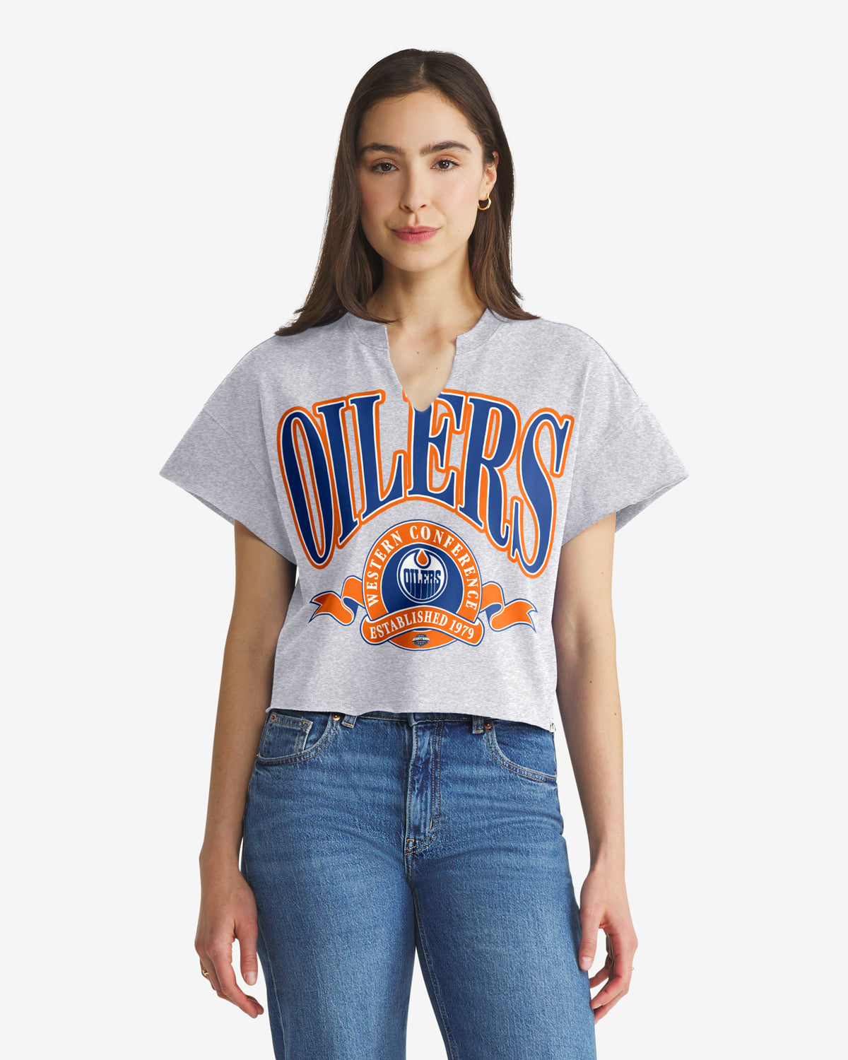 EDMONTON OILERS BANNERS OUT '47 WOMEN'S OVERSIZED NOTCH NECK TEE