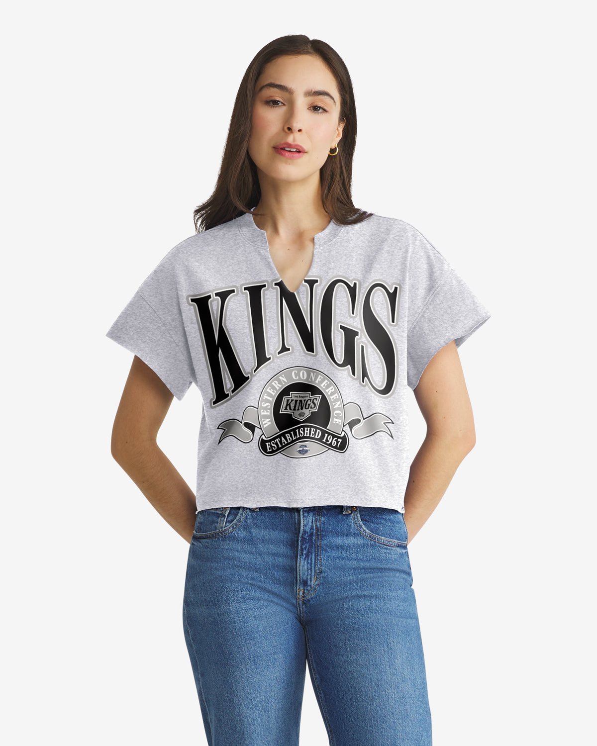 LOS ANGELES KINGS BANNERS OUT '47 WOMEN'S OVERSIZED NOTCH NECK TEE