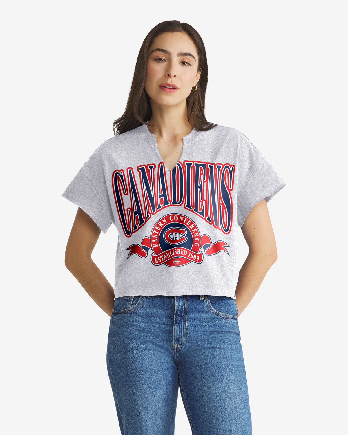 MONTREAL CANADIENS BANNERS OUT '47 WOMEN'S OVERSIZED NOTCH NECK TEE