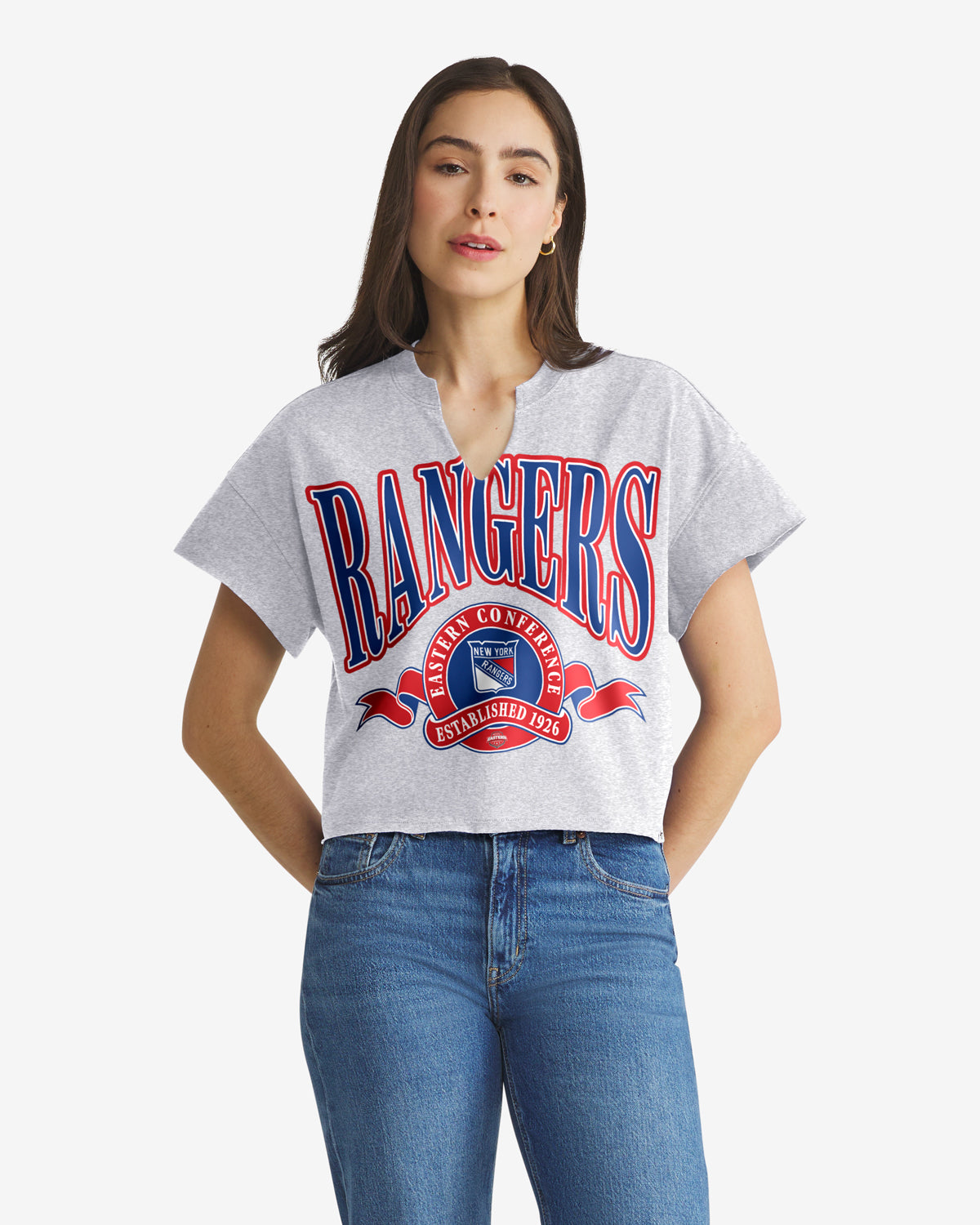 NEW YORK RANGERS BANNERS OUT '47 WOMEN'S OVERSIZED NOTCH NECK TEE