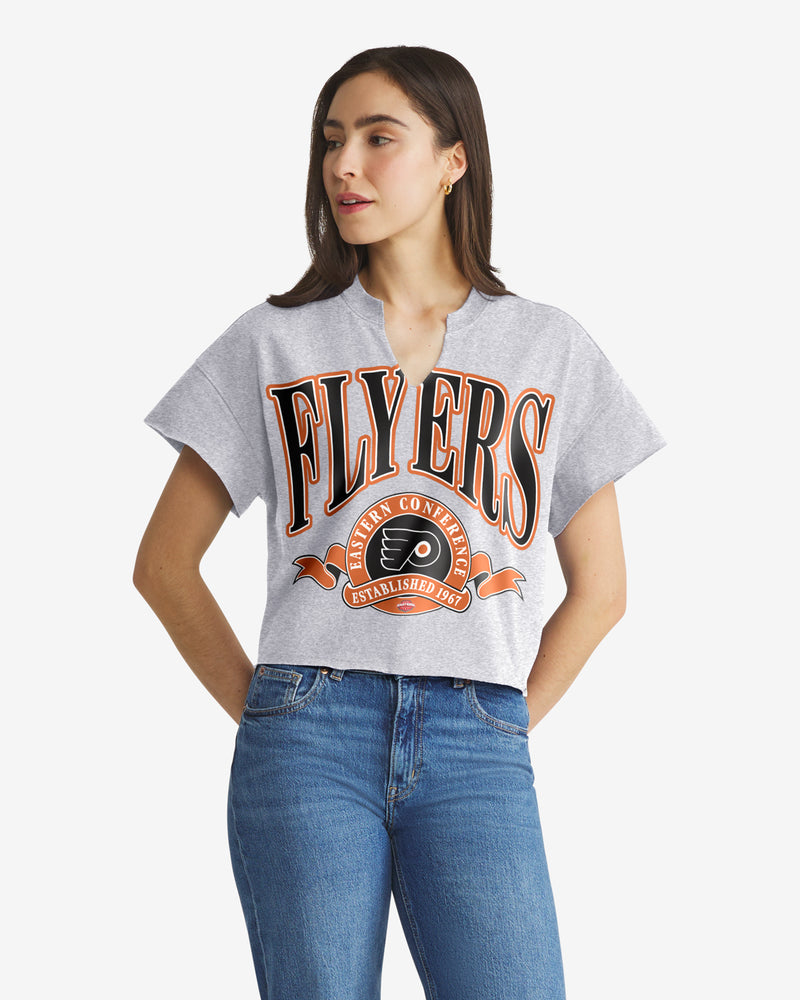 PHILADELPHIA FLYERS BANNERS OUT '47 WOMEN'S OVERSIZED NOTCH NECK TEE