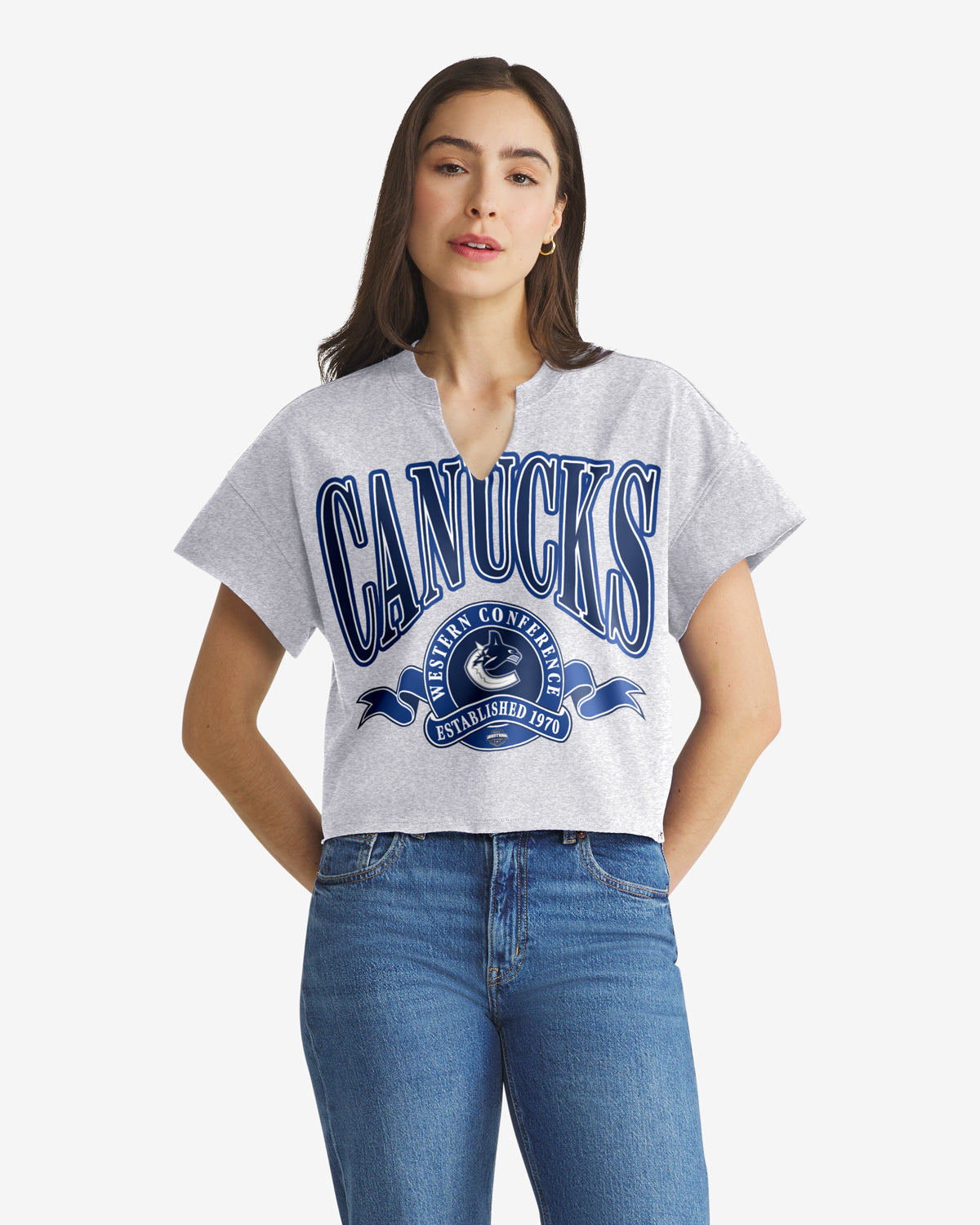 VANCOUVER CANUCKS BANNERS OUT '47 WOMEN'S OVERSIZED NOTCH NECK TEE