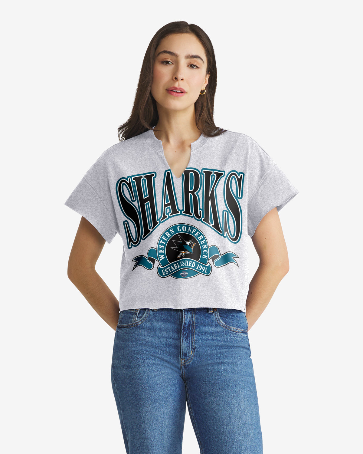SAN JOSE SHARKS BANNERS OUT '47 WOMEN'S OVERSIZED NOTCH NECK TEE