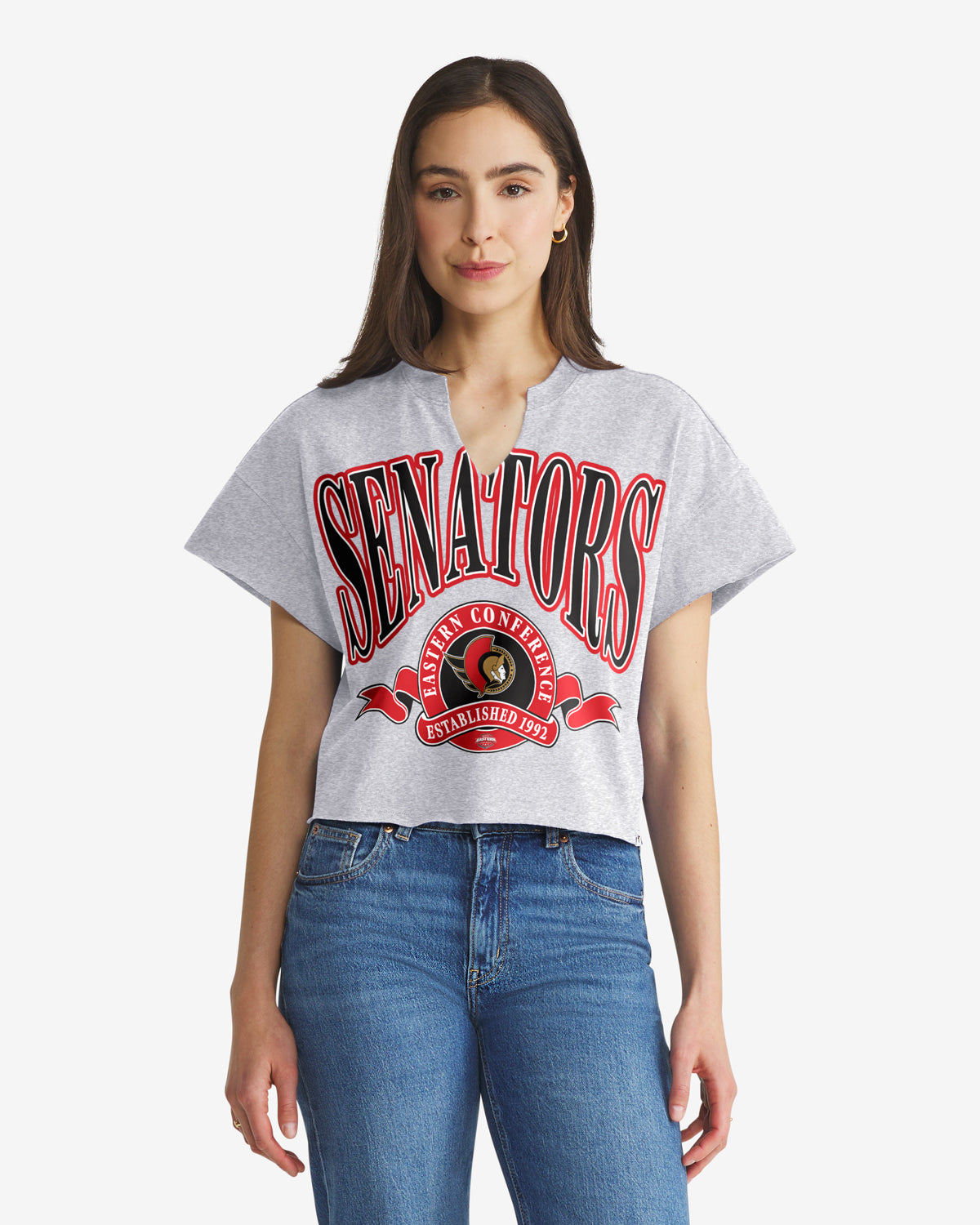 OTTAWA SENATORS BANNERS OUT '47 WOMEN'S OVERSIZED NOTCH NECK TEE