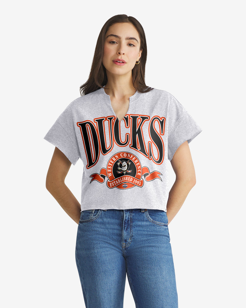 ANAHEIM DUCKS BANNERS OUT '47 WOMEN'S OVERSIZED NOTCH NECK TEE