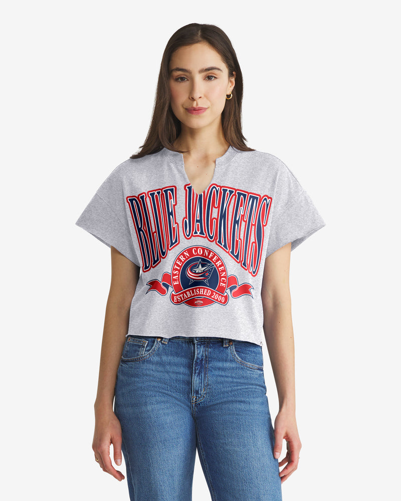 COLUMBUS BLUE JACKETS BANNERS OUT '47 WOMEN'S OVERSIZED NOTCH NECK TEE