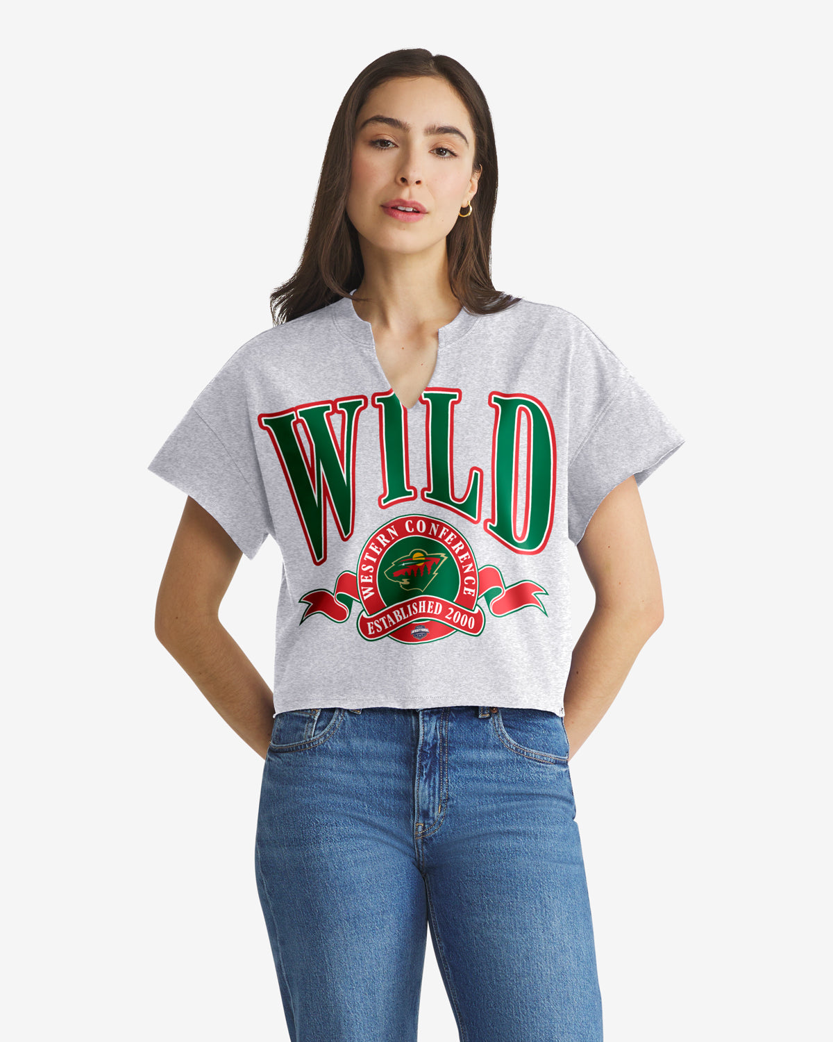 MINNESOTA WILD BANNERS OUT '47 WOMEN'S OVERSIZED NOTCH NECK TEE