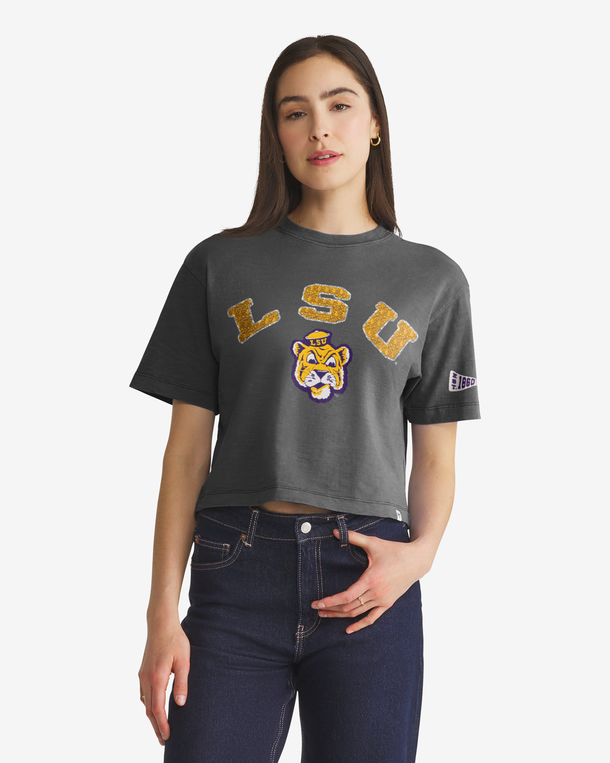 LOUISIANA STATE TIGERS LSU VINTAGE ELMORE WELL WORN '47 HEAVY SLUB TEE WOMENS