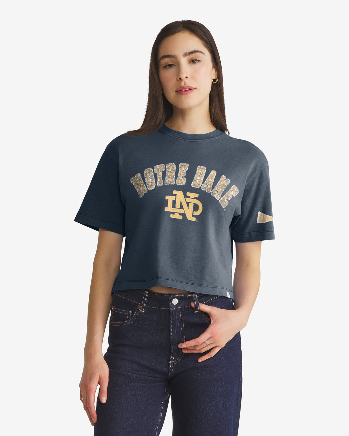 NOTRE DAME FIGHTING IRISH VINTAGE ELMORE WELL WORN '47 HEAVY SLUB TEE WOMENS