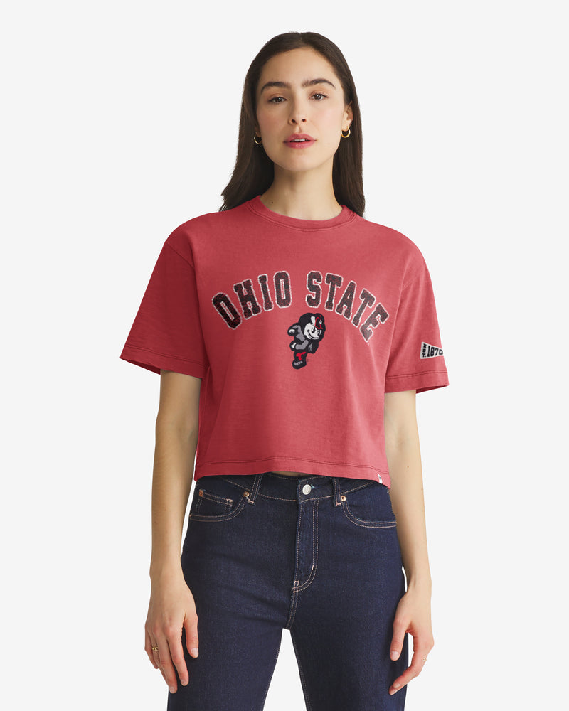 OHIO STATE BUCKEYES VINTAGE ELMORE WELL WORN '47 HEAVY SLUB TEE WOMENS