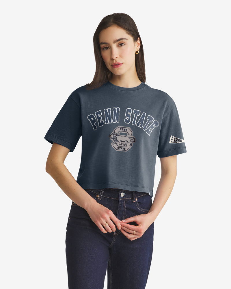 PENN STATE NITTANY LIONS VINTAGE ELMORE WELL WORN '47 HEAVY SLUB TEE WOMENS