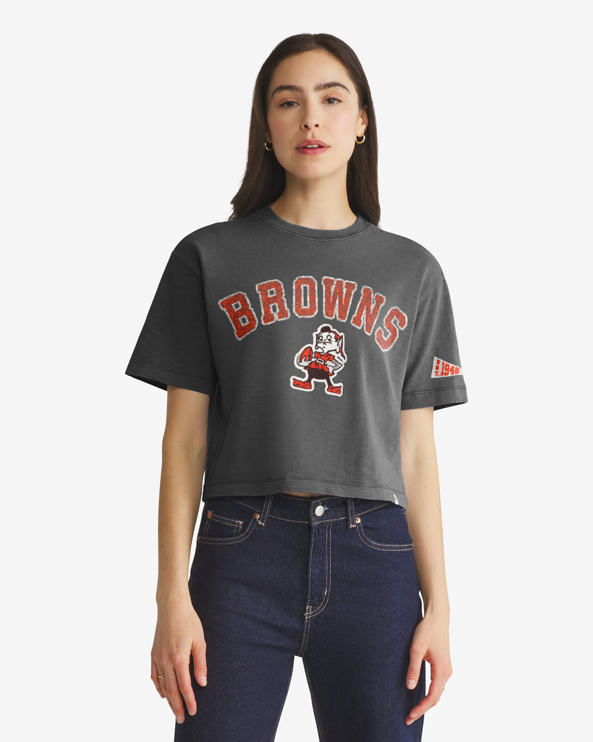 CLEVELAND BROWNS HISTORIC ELMORE WELL WORN '47 HEAVY SLUB TEE WOMENS