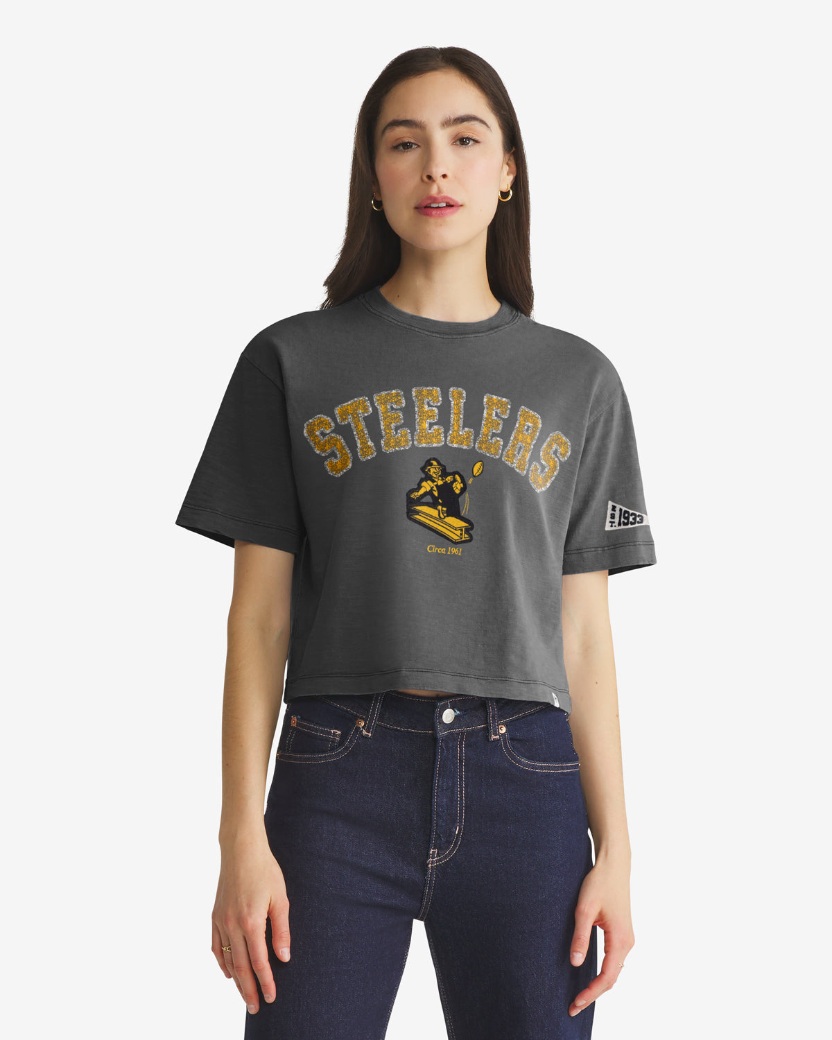 PITTSBURGH STEELERS HISTORIC ELMORE WELL WORN '47 HEAVY SLUB TEE WOMENS