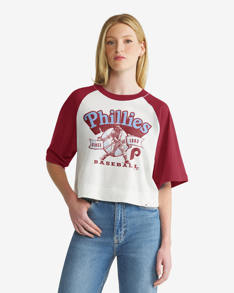 PHILADELPHIA PHILLIES INFIELD SHIFT '47 RAGLAN CROP TEE WOMENS