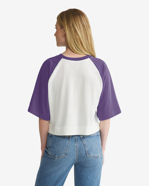 LOUISIANA STATE TIGERS LSU VINTAGE INFIELD SHIFT '47 RAGLAN CROP TEE WOMENS