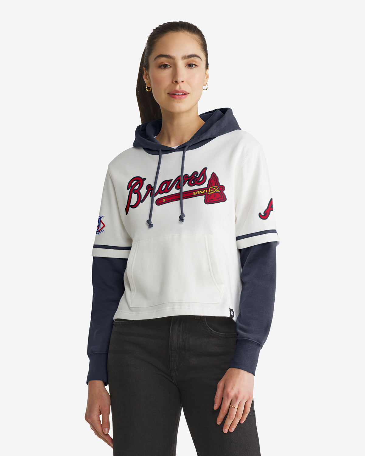 ATLANTA BRAVES TRIFECTA CROPPED '47 SHORTSTOP PULLOVER HOOD WOMENS