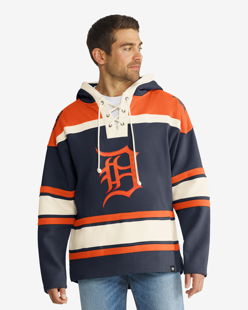 Men's '47 Navy Detroit Tigers Superior Lacer Pullover Hoodie Size: Small