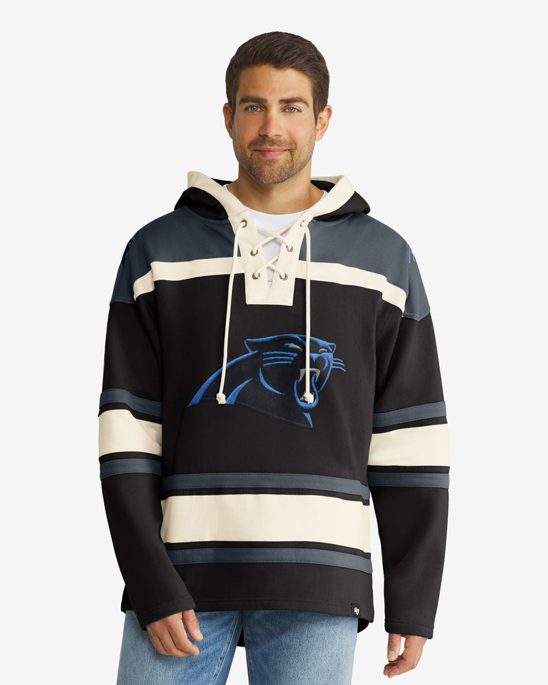 Men's '47 Black Carolina Panthers Lacer V-Neck Pullover Hoodie Size: Large