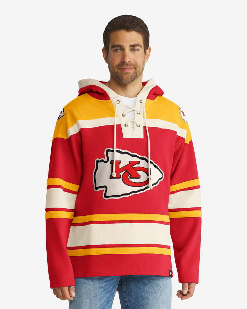 Men's '47 Red/Gold Kansas City Chiefs Lacer V-Neck Pullover Hoodie