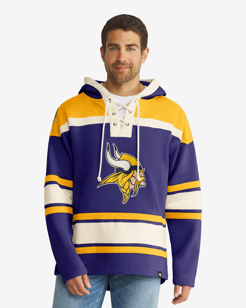Men's '47 Purple/Gold Minnesota Vikings Lacer V-Neck Pullover Hoodie Size: Medium