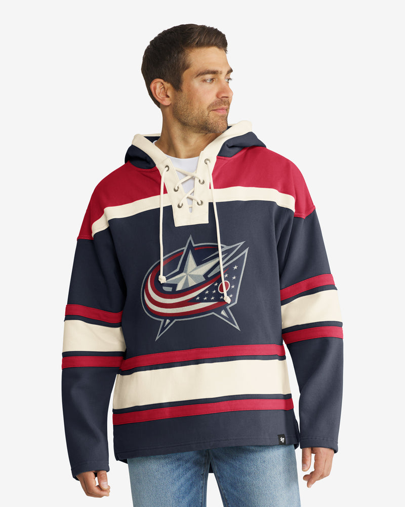 '47 Columbus Blue Jackets Navy Superior Lace-Up Pullover Hoodie Size: Extra Large