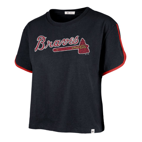 ATLANTA BRAVES PREMIER WORDMARK '47 DOLPHIN HEM CROP WOMENS