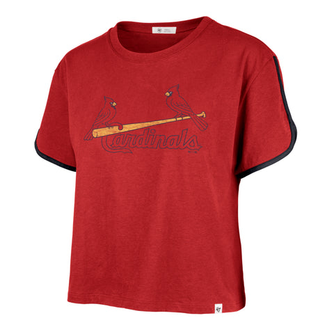 ST. LOUIS CARDINALS PREMIER WORDMARK '47 DOLPHIN HEM CROP WOMENS