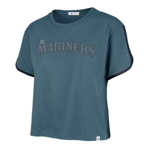 SEATTLE MARINERS PREMIER WORDMARK '47 DOLPHIN HEM CROP WOMENS